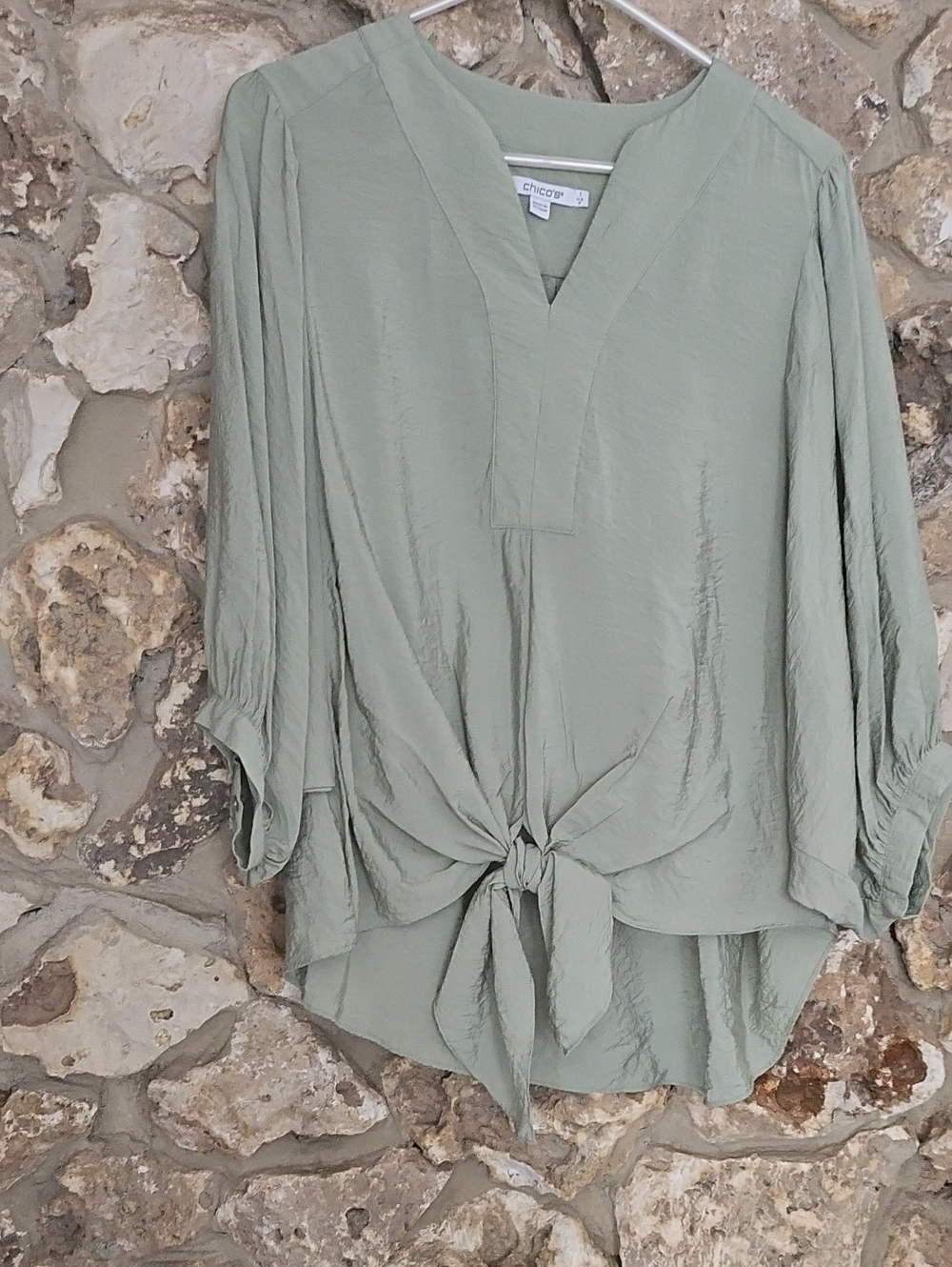 Chico's Light Sage Tie-Front V-Neck Blouse